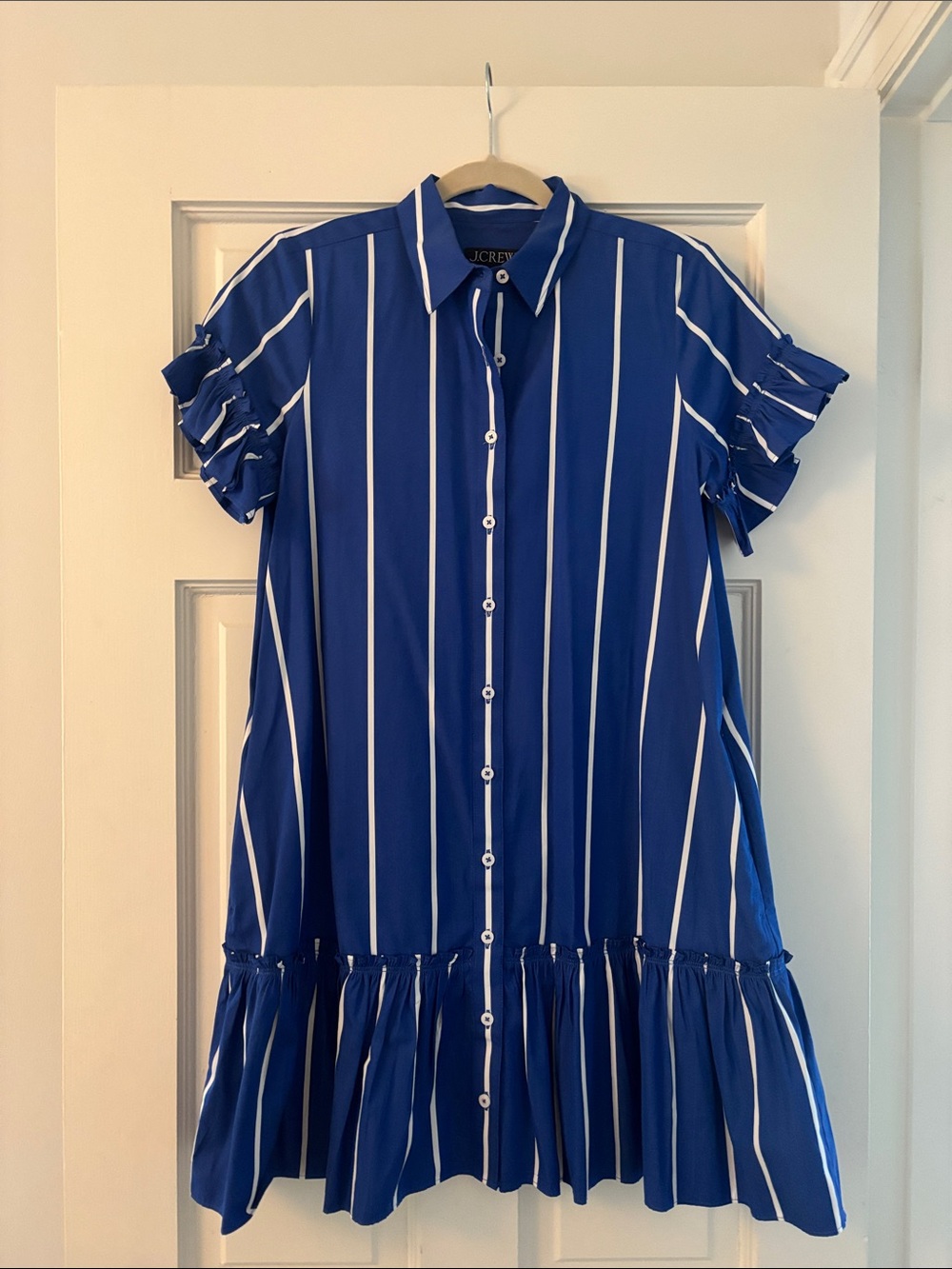 J. Crew Royal Blue and White Vertical-Stripe Mini Dress